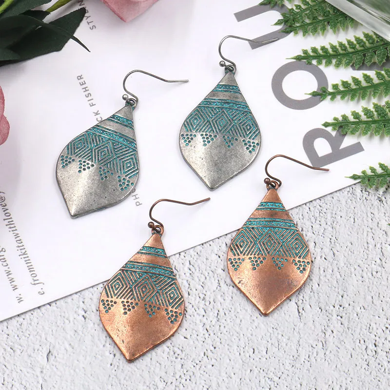 

Vintage Personality Geometry Waterdrop Shape Hanging Earrings for Women Trend Antique Metal Dangel Hook Earring Party Jewelry