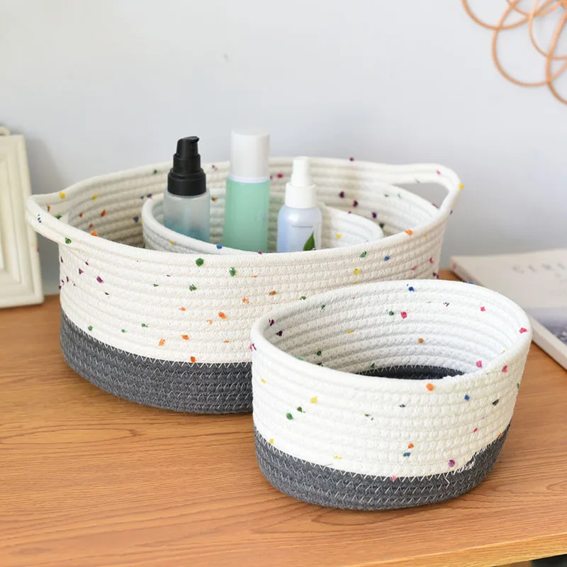 

Zerolife Hand-Woven Basket Knitting Cotton Hamper Round Storage Plate Organizer Bedside Tabletop Snacks Sundries Key Cosmetics