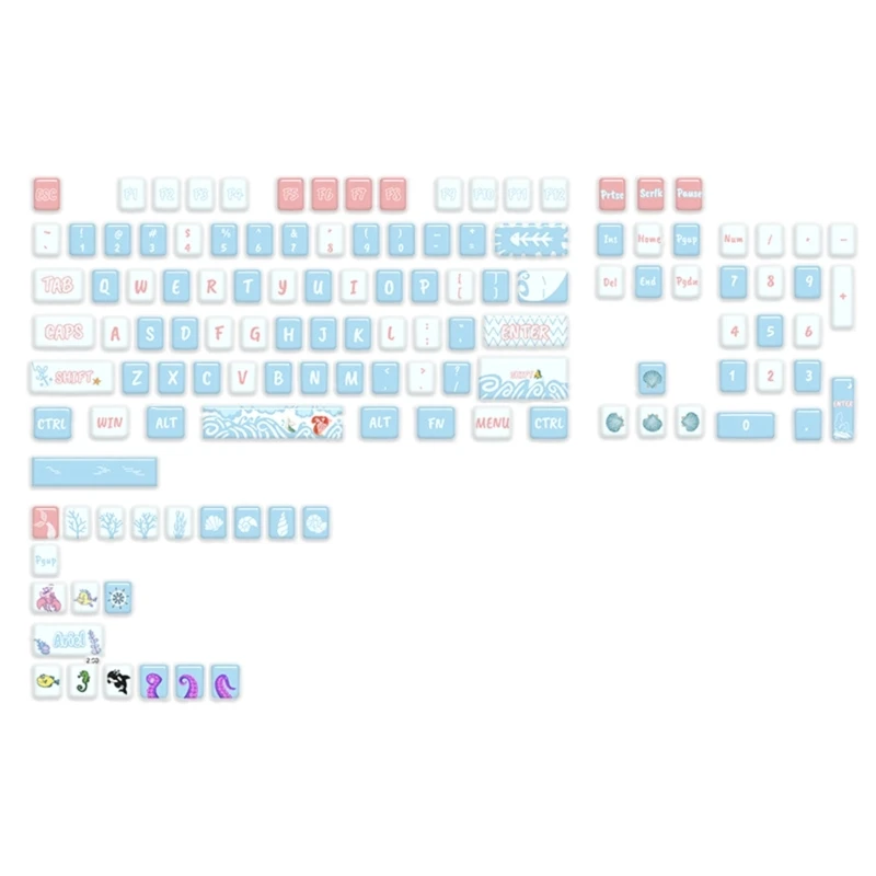 

PBT Keycaps MDA DYESUB Little Mermaid Keycaps Set for Mechanical Keyboard 60/61/84/87/104 Keycaps Set 125 Keys