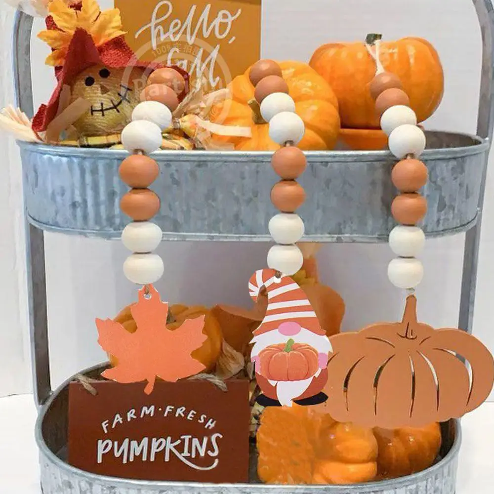 

Новинка 2022, деревянная гирлянда из бусин с кисточками на День Благодарения, Фермерский домик, многоярусный поднос, искусственные украшения