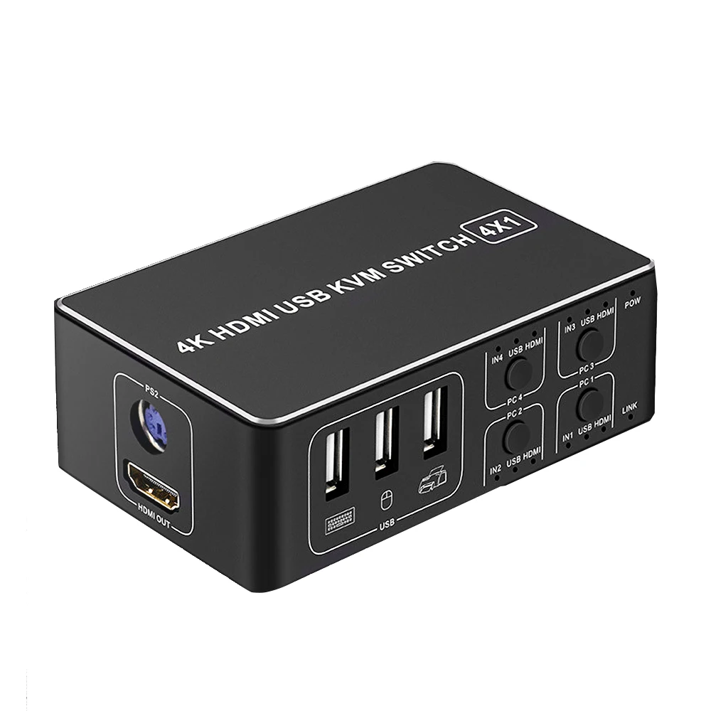 KVM-переключатель HDMI USB 4 порта ввода 1 выход Поддержка 4K 60 Гц с большим |