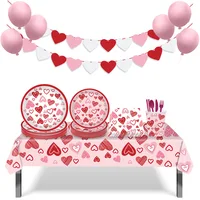 happy Valentine's Day plate Cup set tableware Parent' Love to kids birthday decoration tablecloth dinner service Supplies