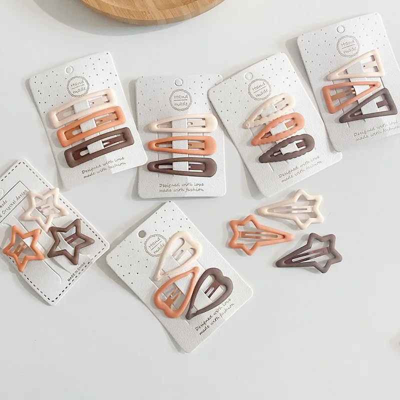 

3pcs Coffee Color Simplicity Hairpins for Women Star Oval Triangle Square Hair Clips for Kids Girls Snap Hair Clips Hairpins