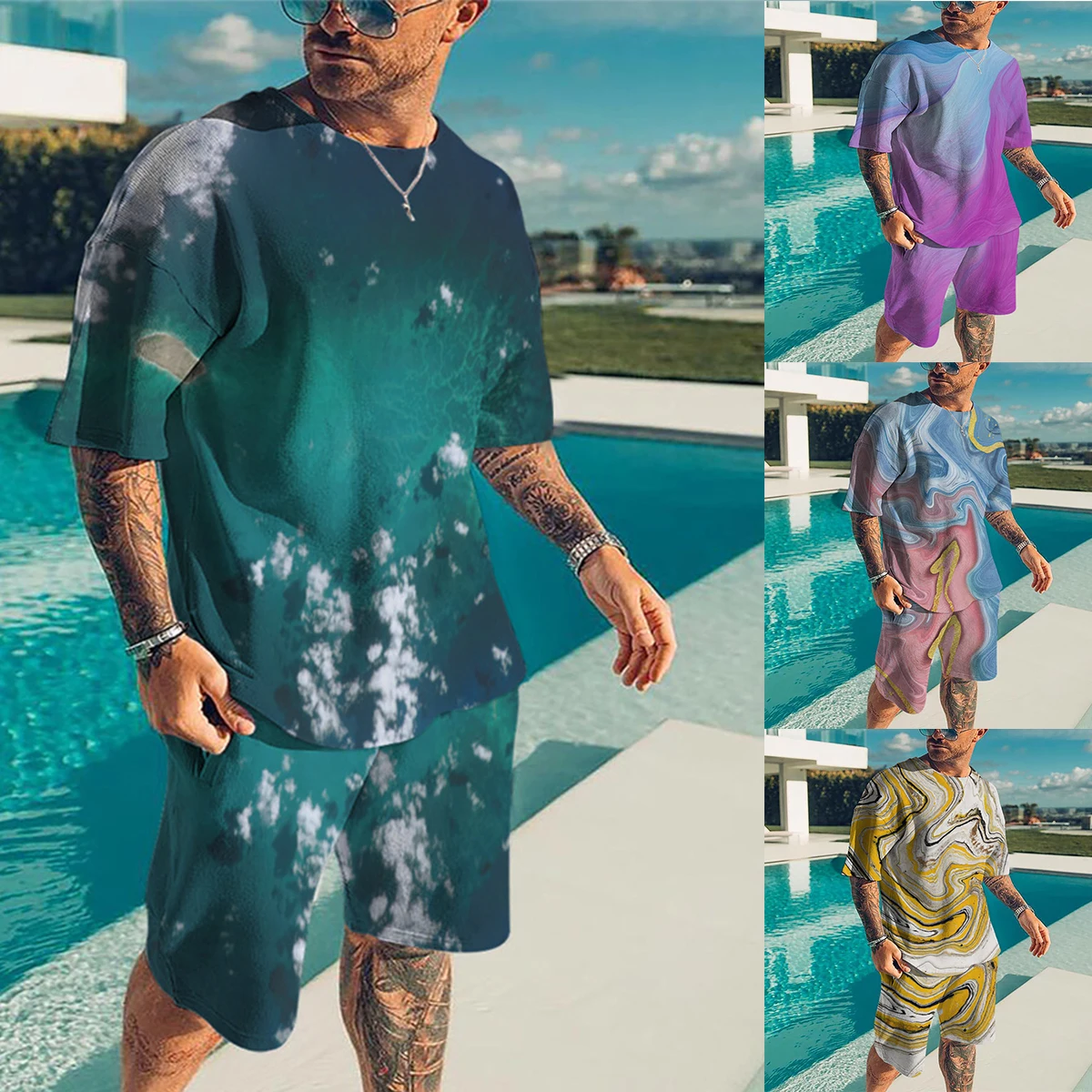 

Футболка и шорты мужские повседневные, Модный комплект с креативным 3D звездным принтом, Забавный спортивный костюм в стиле Харадзюку с круг...