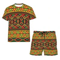 2022 hot sale menwomen african culture outfits summer daily casual fashion tracksuit 2pcs set vintage style t shirtshortssuit