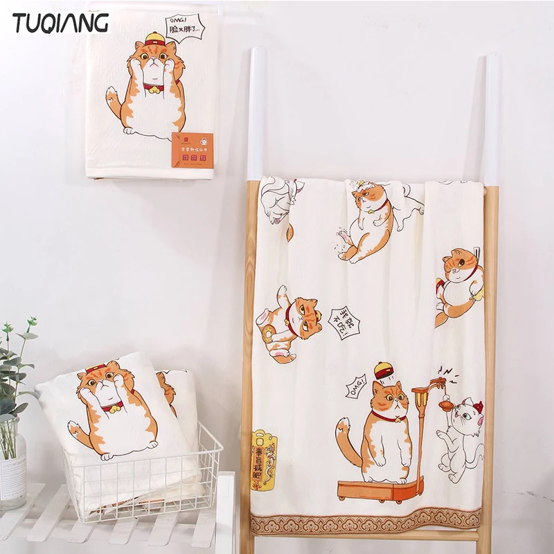 

Microfiber cartoon cute cat towel Children woman thickened absorbent soft dry beach swimming soft comfortable bath towel set