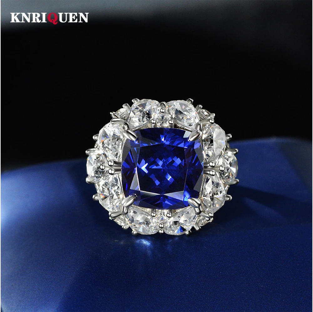 

Vintage 100% 925 Real Silver Rings for Women 12*12mm 13 Carat Ruby Sapphire Ring Wedding Cocktail Party Fine Jewelry Female Gift