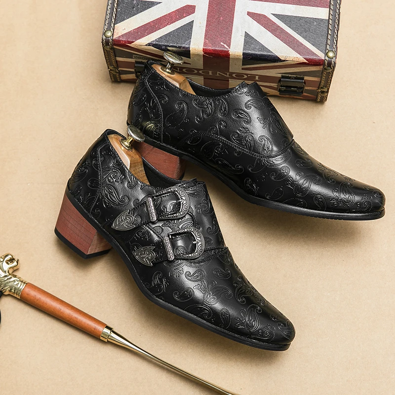 Лоферы мужские коричневые на толстом каблуке повседневная обувь с декоративным