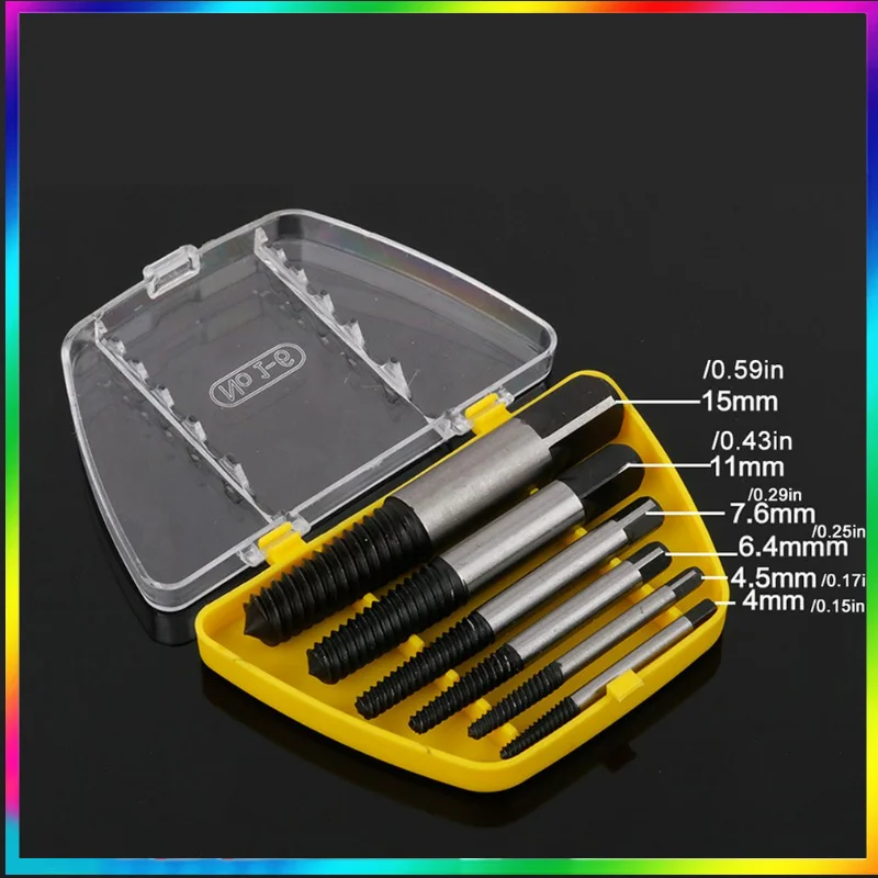 Broken Screw Remover Extractor Drill Bits 6PCS Steel Durable Easy Out Remover Center Drill Damaged Bolts Remover Tool
