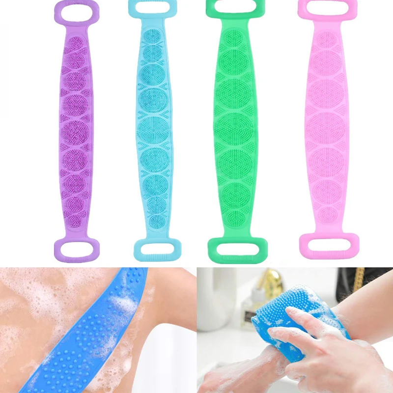 

2pc Silicone Body Scrubber Shower Brush Bath Exfoliating Brush Belt Back Scrub Body Cleaner Cleaning Strap Bathroom Accessories