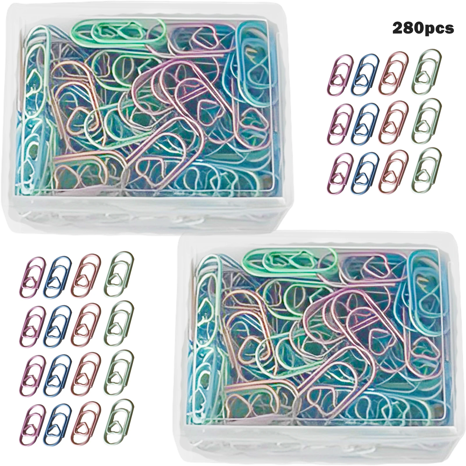 

280pcs Document Metal Bookmark Colorful With Storage Box School Stationery Paper Clips Office Pictures Cute Small Heart Shaped
