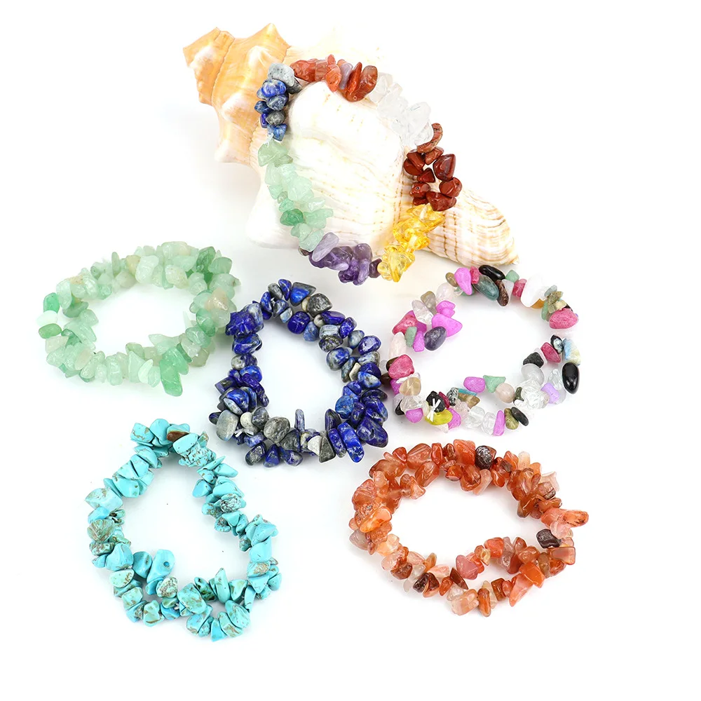 

10pc Two Layer Irregular Natural Gem Stone Bracelet Chip Beads Nuggets Fluorite Amethyst Rose Crystal Quartz Bangles for Women