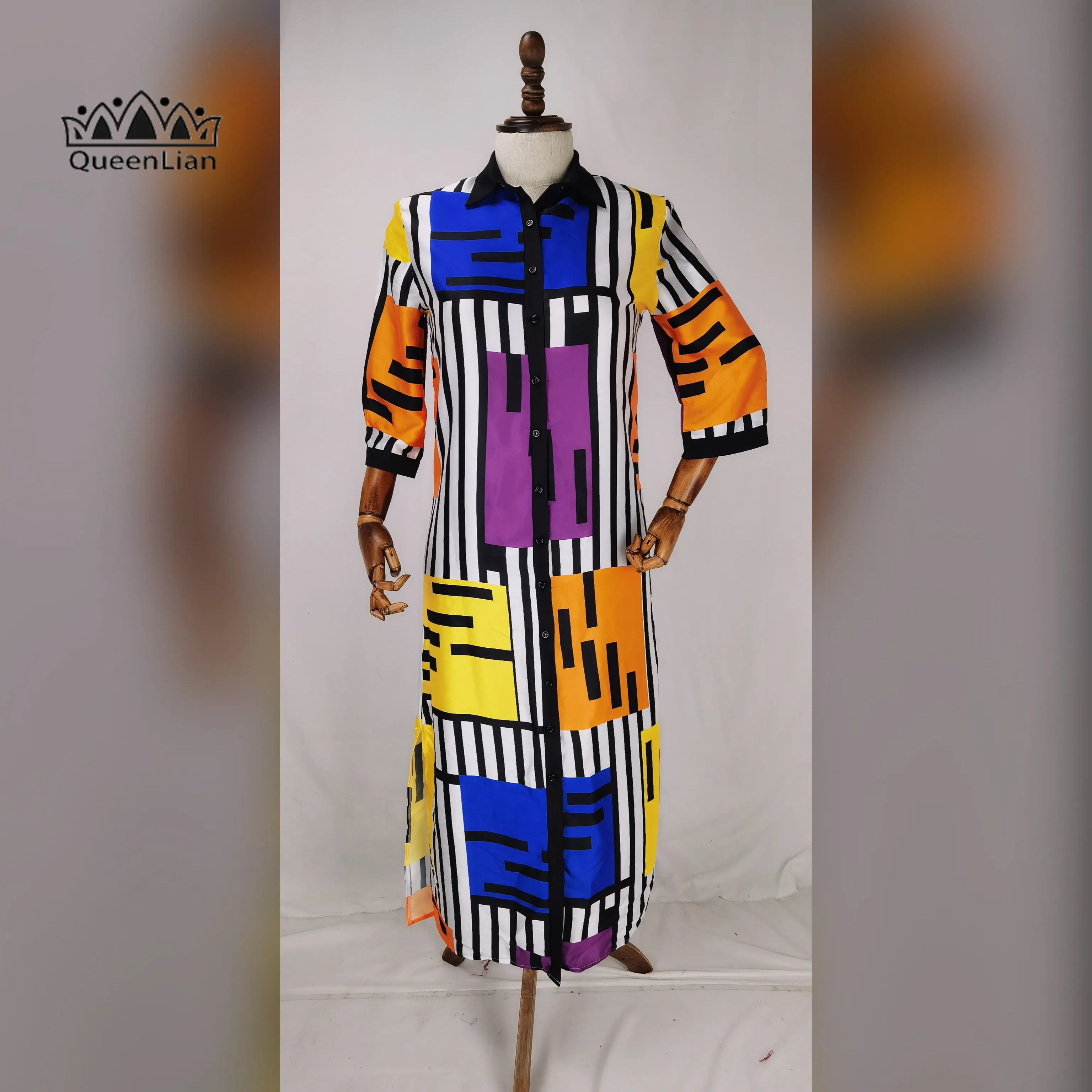 Модная рубашка с воротником Африканский шифон свободная длина Дашики