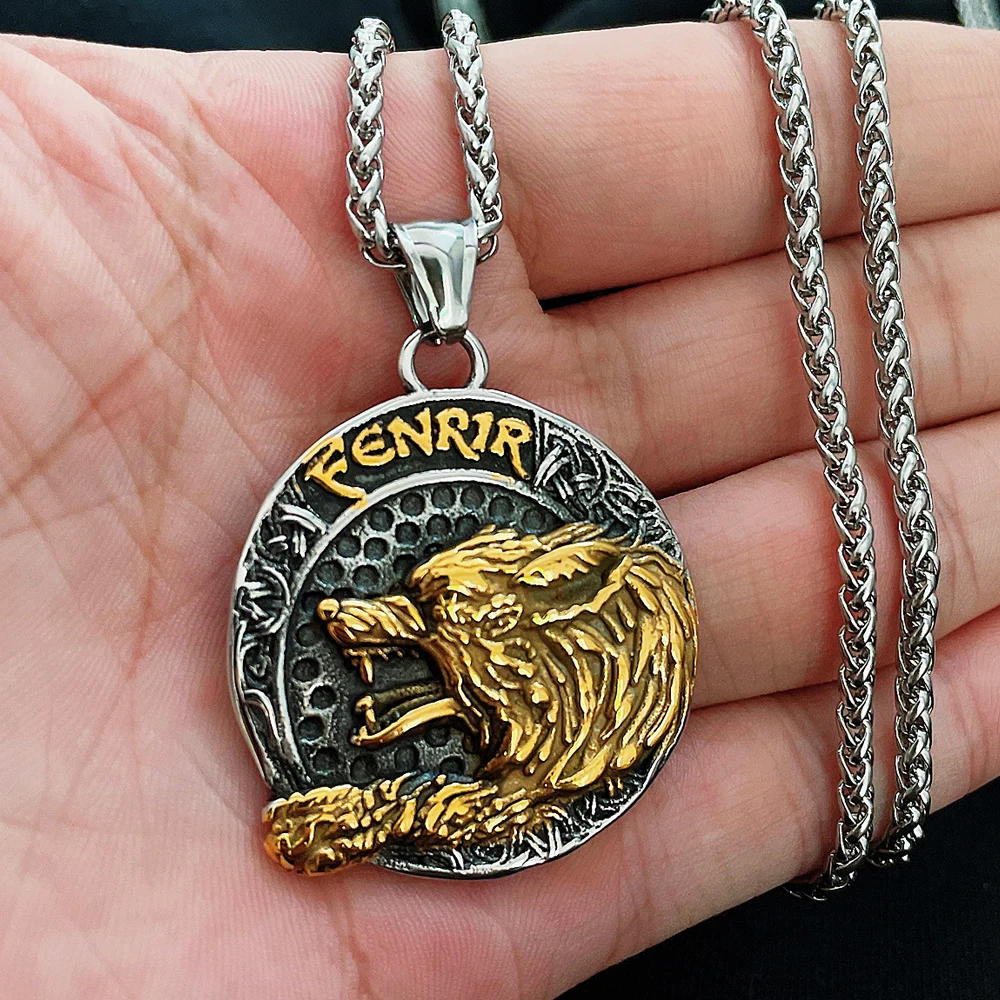 Винтажное ожерелье викингов Fenrir Wolf мужское Скандинавское из нержавеющей стали