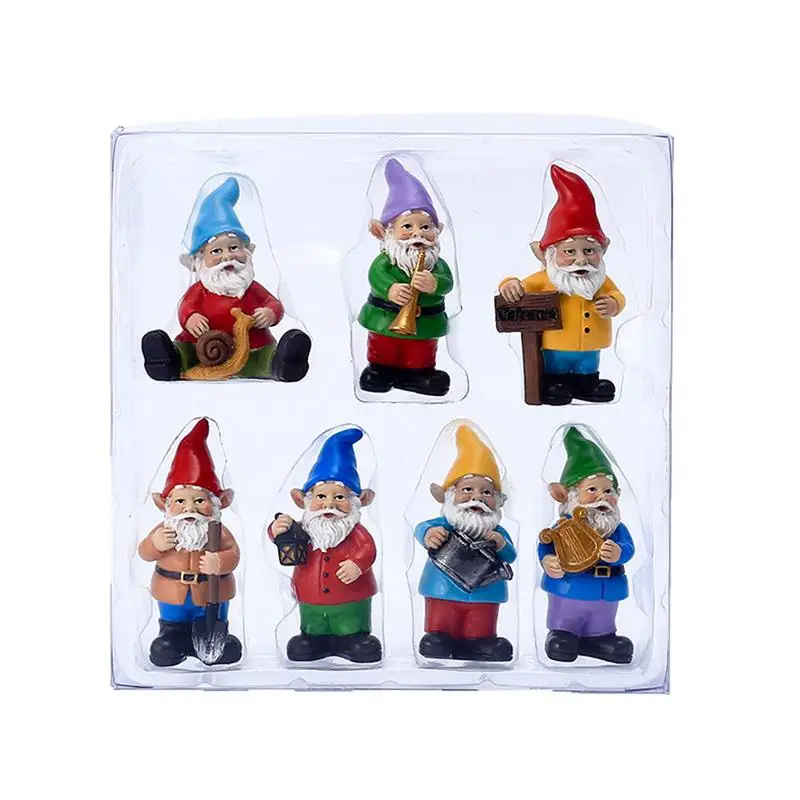 

Garden Gnome Figurines 7Pcs Dwarf Garden Statues Cute Patio Yard Lawn Porch Decoration Mini Sculptures For Home Office Cafe On