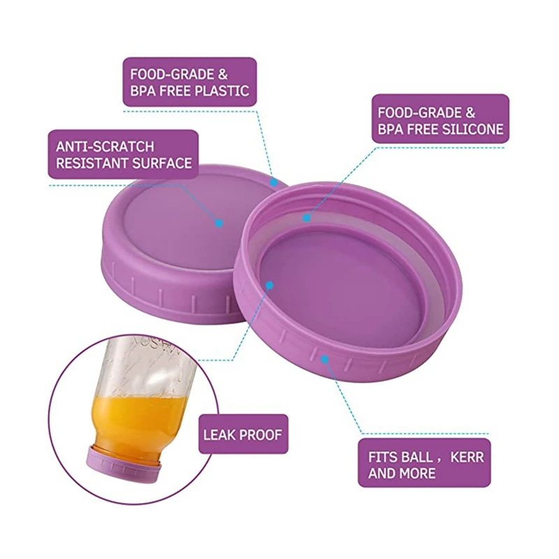 

18Pcs Plastic Regular Mouth Mason Jar Lids For Ball, Kerr And More With Rings - Colored Plastic Storage Cap