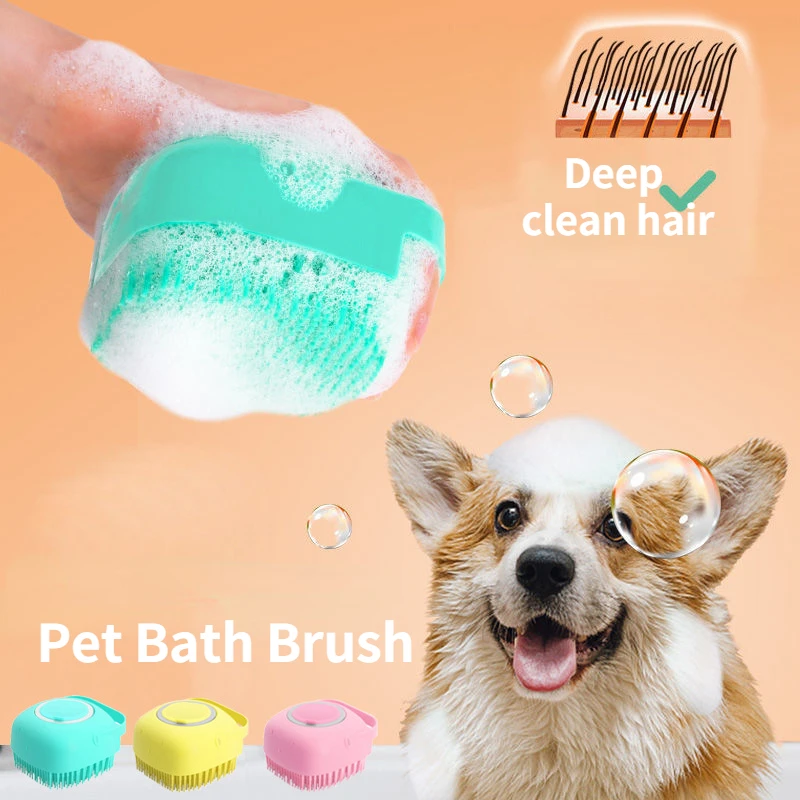 

Pet Bath Brush Dog Grooming Massage Brush 2 in 1 Soft Silicone Bath Shampoo Brush