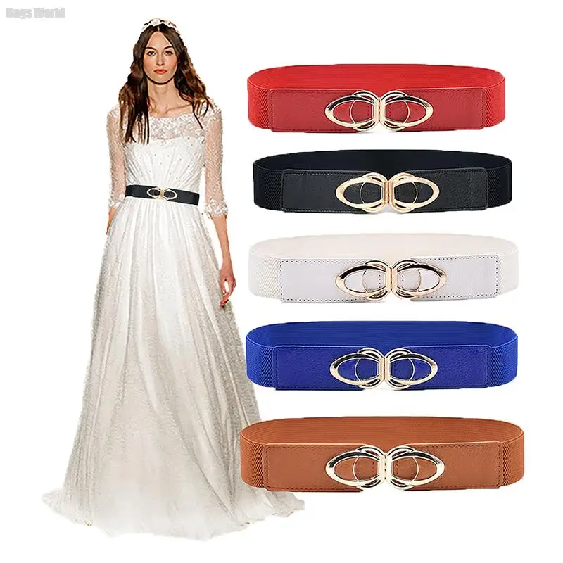 

Fashion PU Leather Elastic Wide Belts for Women Stretch Thick Waist Dress