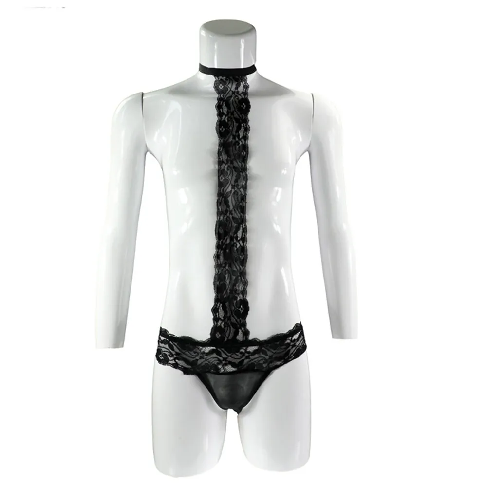 

Men's Sexy Breathable Underwear Lace Siamese Tight-Fit Neck Jumpsuit Bodysuit Mens Thongs And G String Bikini Backless Briefs