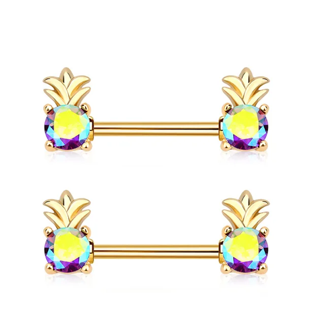 Stainless Steel Crystal Butterfly Nipple Piercing Jewelry Set Flower Nipple Rings Dangle Bulk Pineapple Nipple Piercing Barbell 1