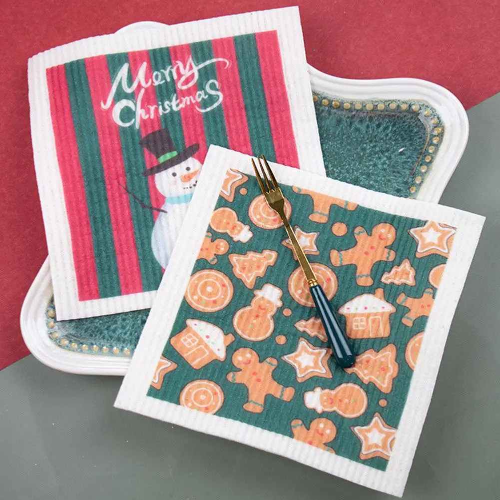 

Рождественская губка Cartoo для мытья посуды с рождественской тематикой, впитывающие инструменты, хлопковая кухонная многоразовая смазка для очистки воды, втирка Re O0H5