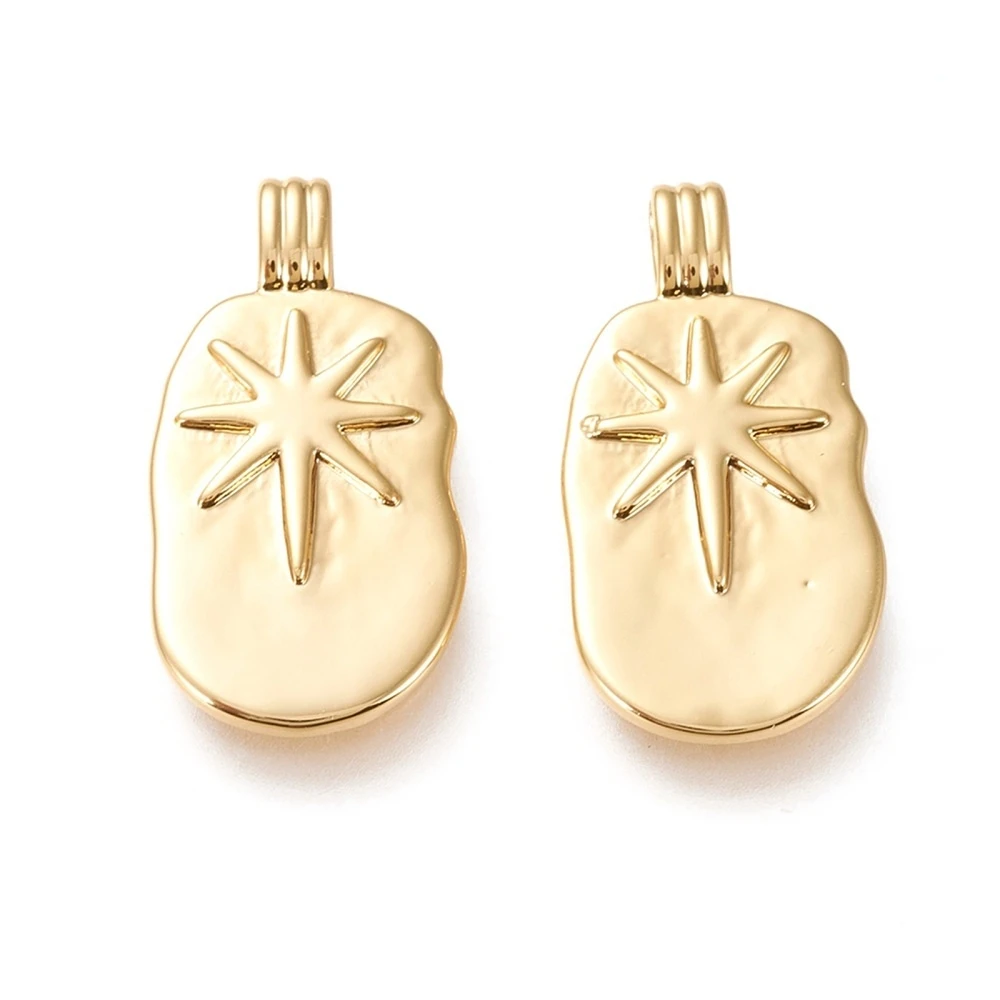 

1pc Brass Pendants Long-Lasting Plated Oval with Star Real 20K Gold Plated 23.5x12x2mm Hole: 3x1.5mm