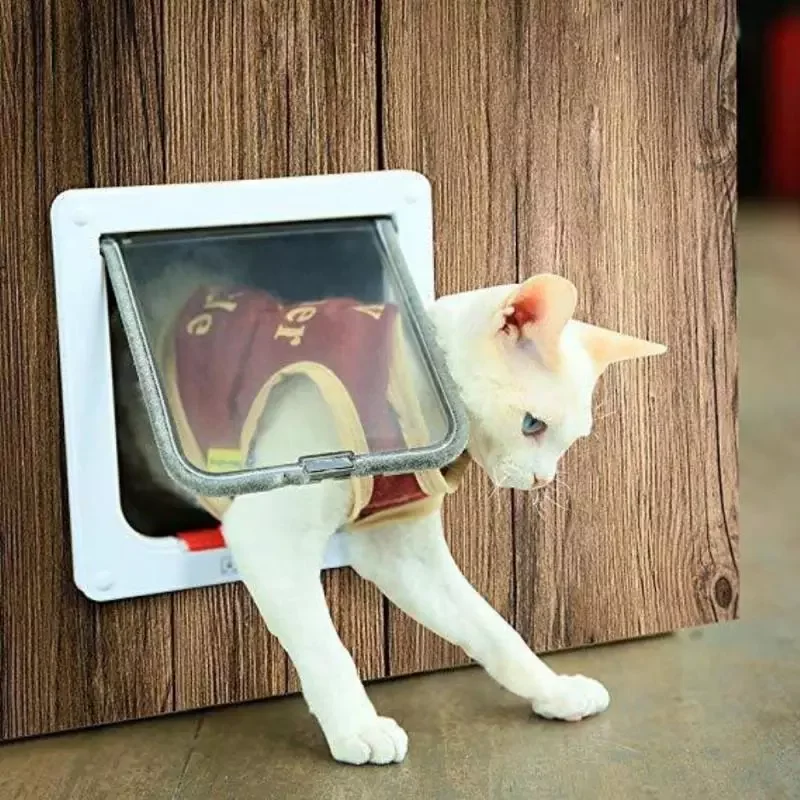 

jmtCat Flap Door with 4 Way Security Lock Flap Door for Dog Cats Kitten ABS Plastic Small Pet Gate Door Kit Cat Dogs Flap Doors