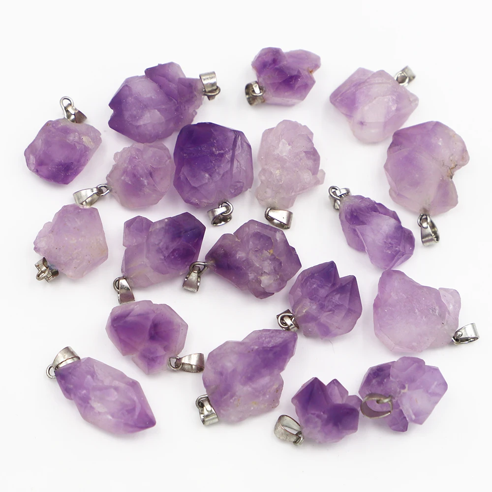 

Natural Crystal Uruguay Rough Stone Irregular Pendant Energy Healing Gemstone Amethyst Necklace Charms Chakra Halo Jewelry 24Pcs