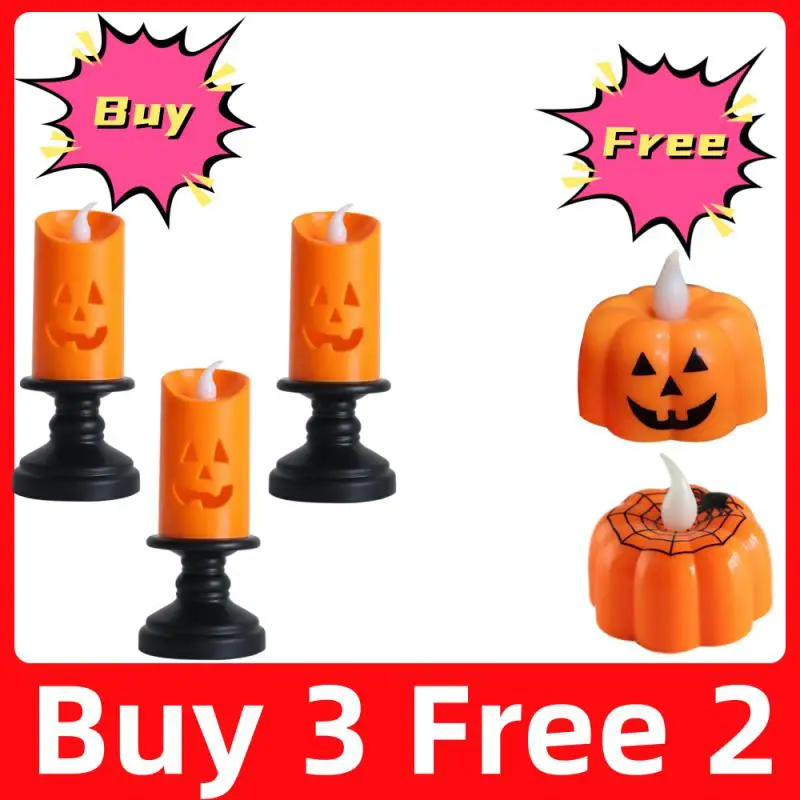 

Orange Halloween Candle Light LED Candlestick Lamp Ornaments Props Happy Halloween Party Props Pumpkin Candle Light