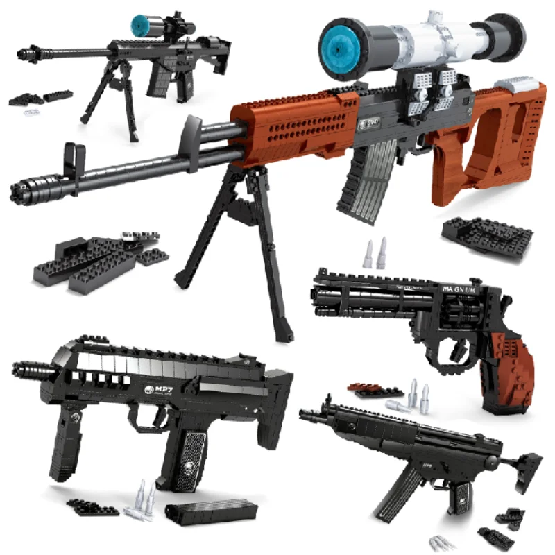 

Gun Building Blocks PUBG SWAT Weapons M16 AK47 M45 MP7 Sniper Rifle Desert Eagle Model Toys for Children