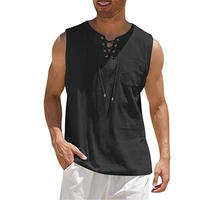 2022 new vest mens sleeveless tops medieval eyelets lace up pullover shirt solid color tank top camisas para hombre