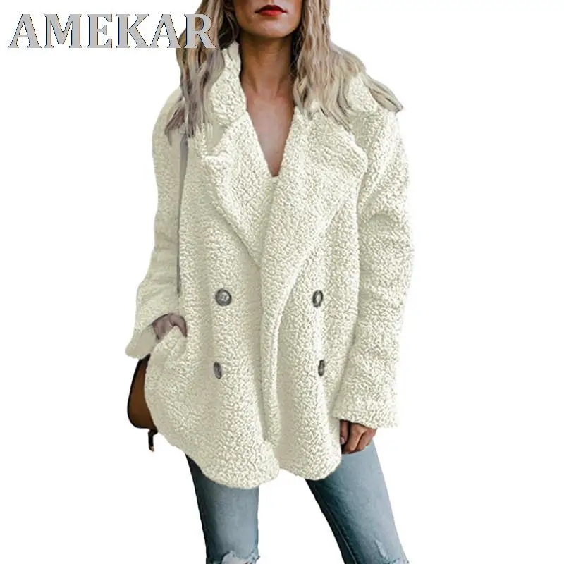 

Teddy Coat Women Faux Fur Coats Long Sleeve Fluffy Fur Jackets Winter Warm Female Jacket Oversized Women Casual Winter Coat 2021
