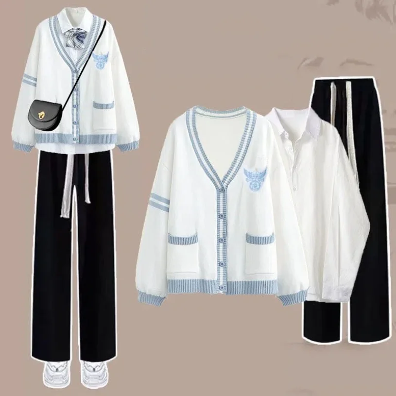 Женский комплект из трех предметов свободная рубашка с длинным рукавом и