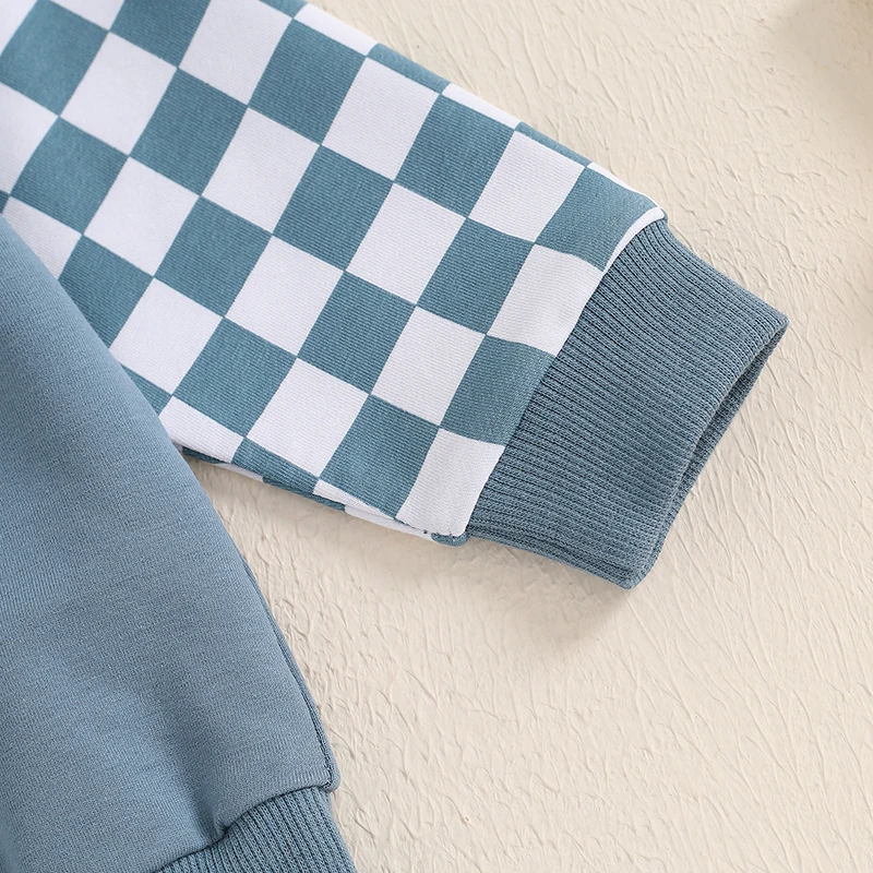 Осенний комплект для маленьких мальчиков Lioraitiin 2024-06-29 шахматная Толстовка с