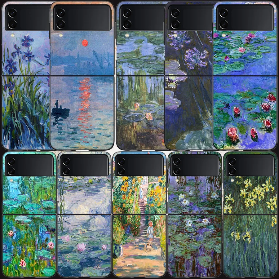 

Claude Monet Garden Lotus Bridge Case for Samsung Galaxy Z Flip3 Flip4 5G Black Hard Cell Phone Cover Z Flip 3 4 Luxury PC Shell