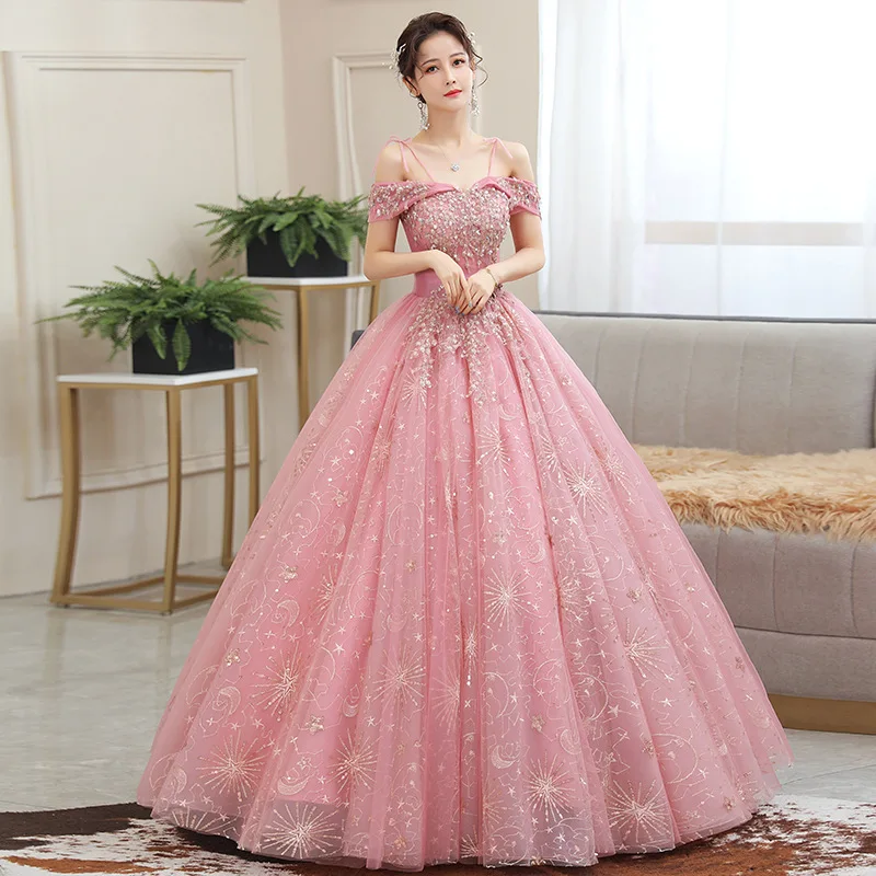 LIYYLHQ Elegant Mexican Quinceanera Dresses Shining Beading Ball Gown Prom Dress Plus Size Pink Customized