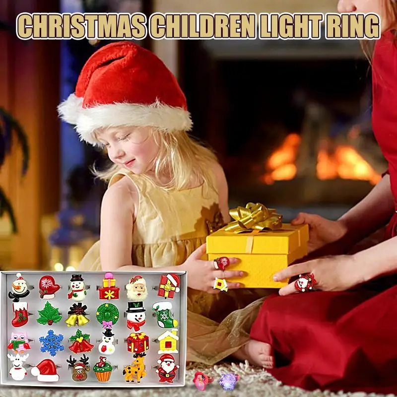 

Christmas theme LED Light Rings Creative Adjustable Glowing Santa elk Snowman Finger Ring Toys for Kids Gift Christmas Decor