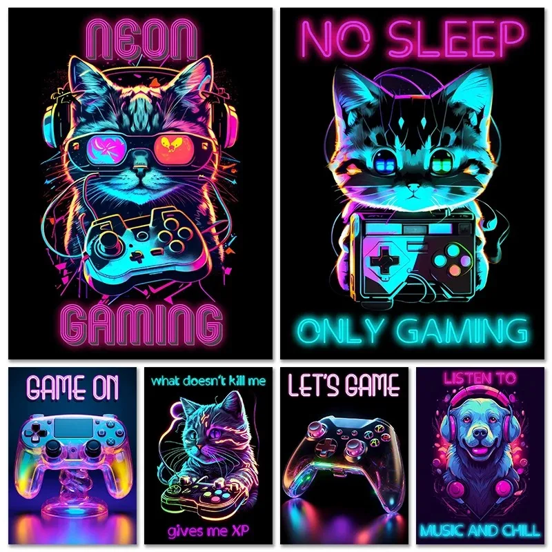 Современный стиль неоновый постер Playboy игры животные на холсте без рамы