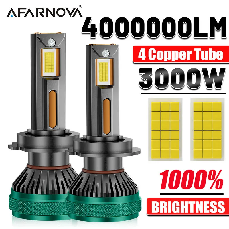 

3000 Вт H7 H4 H11 Светодиодная автомобильная фара высокой мощности с 4 медными трубками 8590 CSP Canbus H8 9005 HB3 9006 HB4 Турбо-лампа Автомобили Светодиодные фары