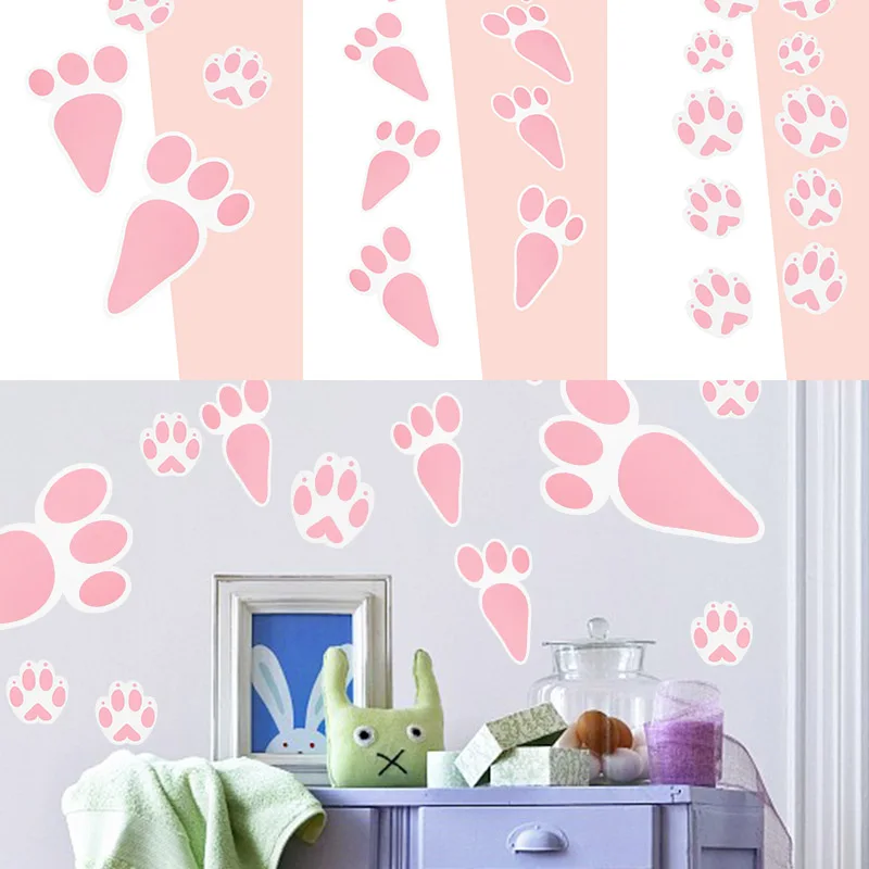 

3pcs Easter Wall Sticker Bunny Footprints Stickers Rabbit Paw Prints Floor Clings Window Decals for Easter Home Party Decoration