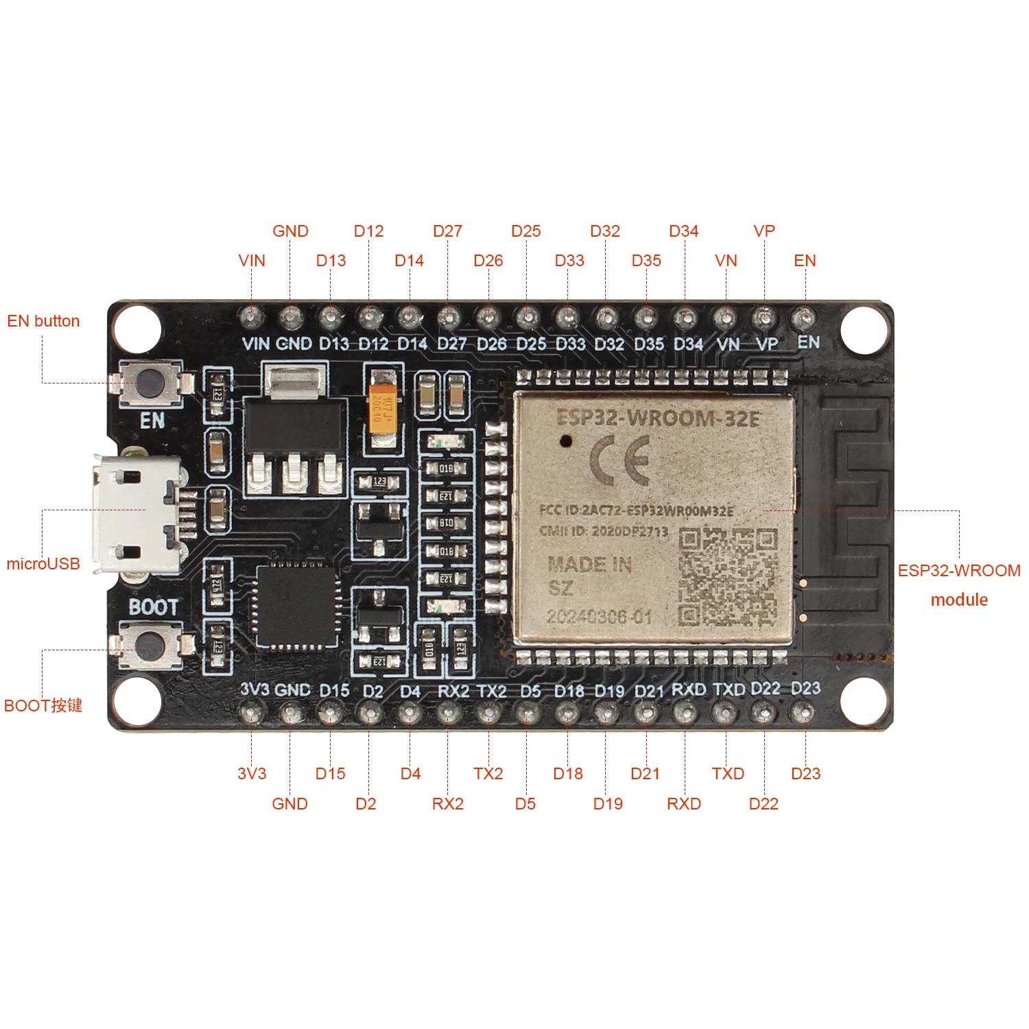 Беспроводная Bluetooth плата ESP32-WROOM-32 32 бит ESP32 BR/EDR BLE класс-1 2 3 + 12 дБм 802 11 b/g/n n WMM