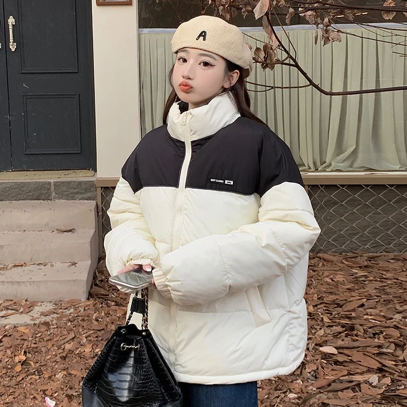 Winter Jacket Women Parkas 2022 New Snowsuit Fashion Long Sleeves Loose Korean Patchwork Zipper Large Size Female Coats