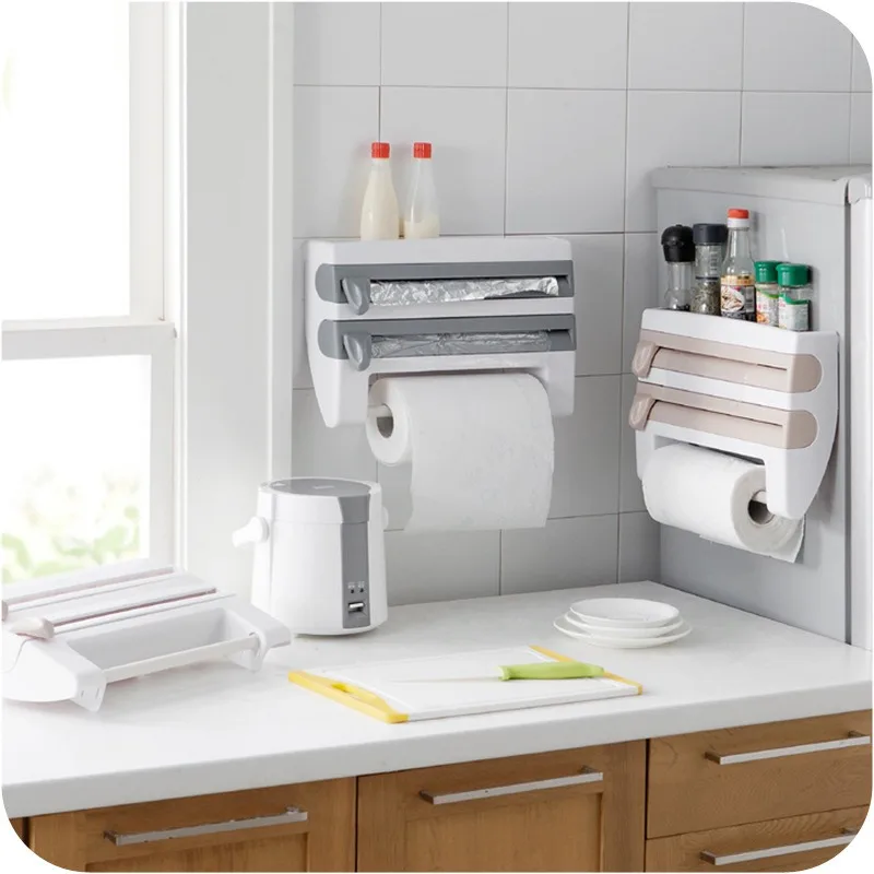 

Kitchen Cling Film Storage Rack with Cutter, Aluminum Foil Barbecue Paper Storage Rack, Tissue Rack, Towel Storage Rack