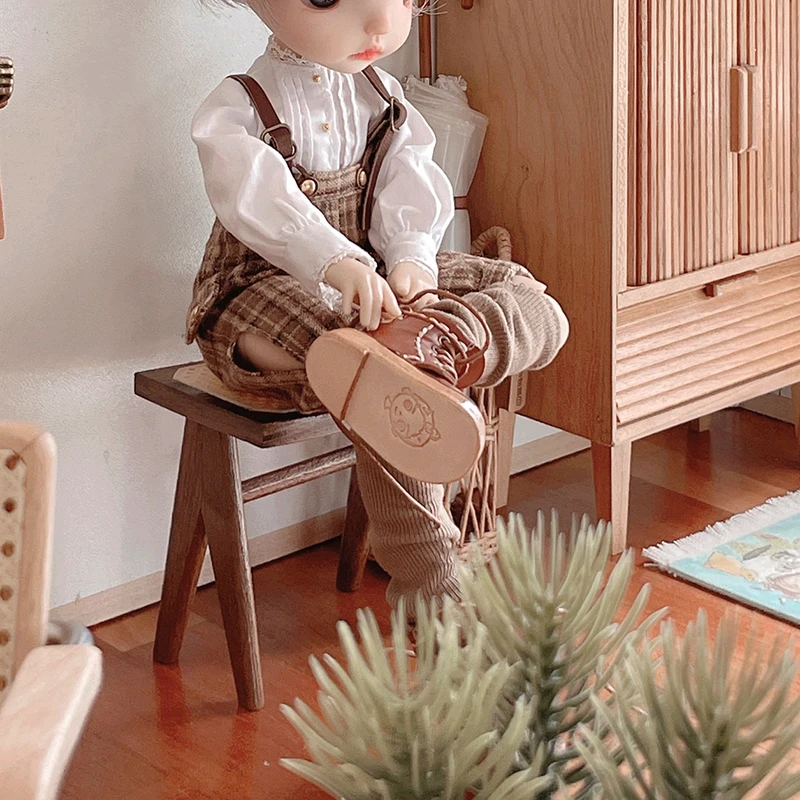 

1:6 Dollhouse Miniature Dressing Stool Coffee Table Side Table Low Stool Furniture Living Room Model Decor Toy