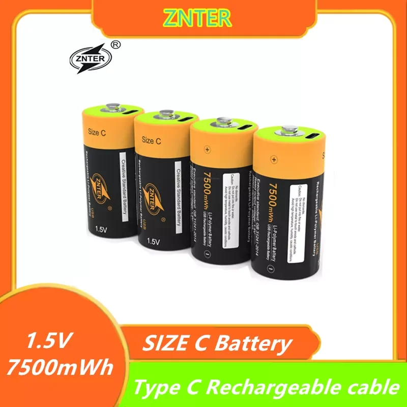 

ZNTER 1.5V 7500mWh Battery Type C Rechargeable Batteries C Lipo LR14 Battery For RC Camera Drone Accessories Charging cable