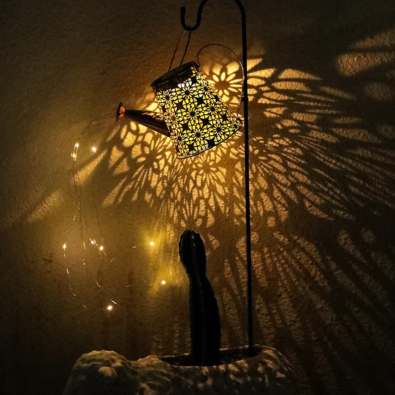 

Garden Lawn Courtyard Decoration Solar Powered Watering Can SprinklesFairy Waterproof Shower LEDArt Light Lantern for Outdoor