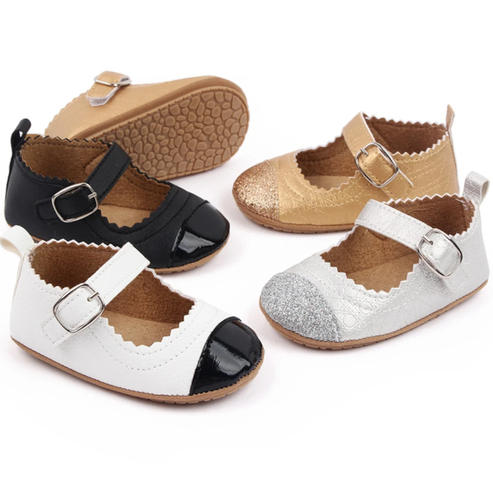 

Fashion Newborn Baby Baptism Walking Shoes Elegant Leather Princess Shoes Comfortable Soft Rubber Soles Non-slip Walking Shoes