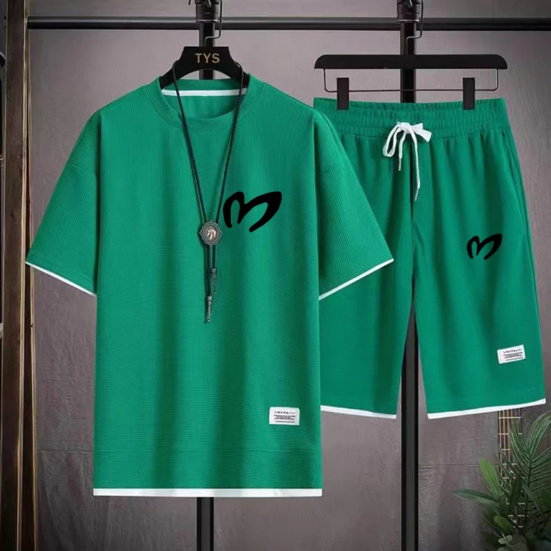 Summer New Men and Women 2-Piece T-shirt +Shorts Sportswear Fashion Printing Loose Harajuku Style Street Apparel Casual Golf Set