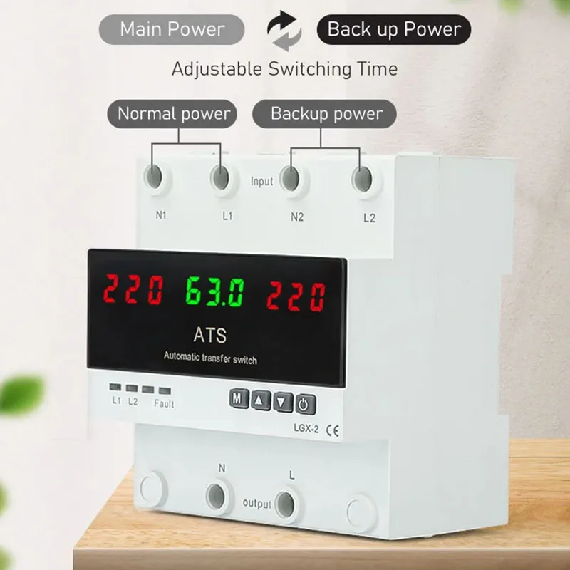 Фото 63A 100A 2P 220V Защита от повышенного и пониженного напряжения Ats Переключатель с цифровым дисплеем №1