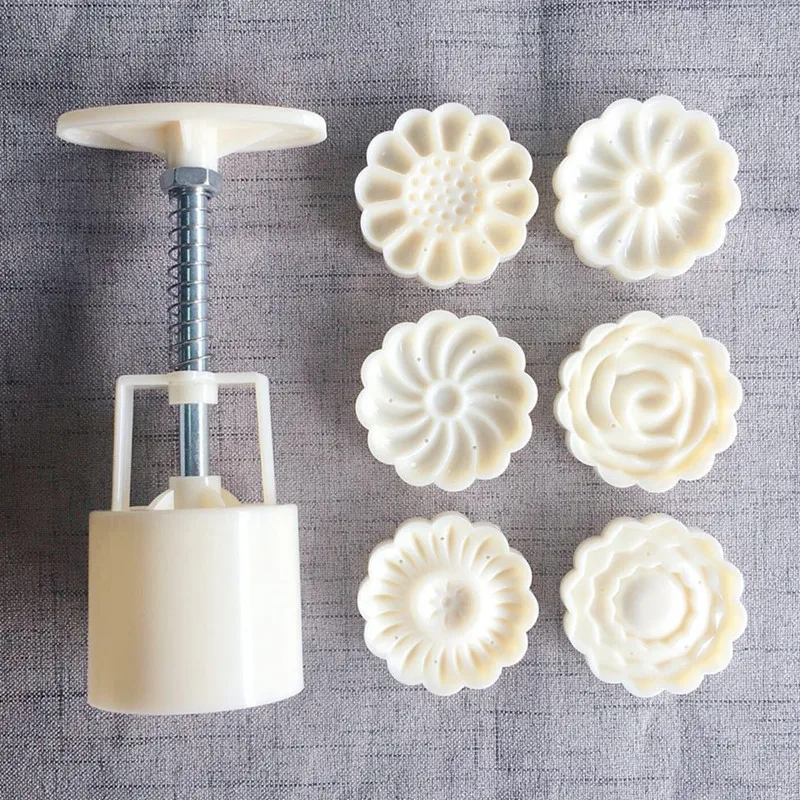 

6pcs/set Flower Shaped Mooncake Mold 50g DIY Hand Pressure Fondant Moon Cake Mould Plastic Press Cookie Cutter Baking Tool